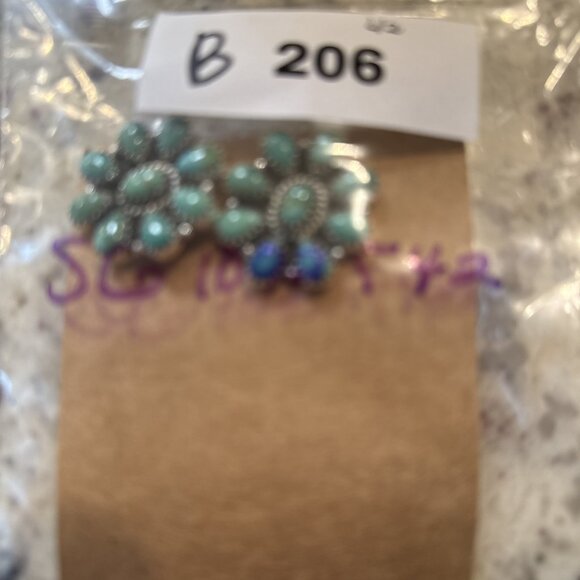 Artisan STERLING SILVER Large TURQUOISE CLUSTER Statement EARRINGS Southwest New - Picture 11 of 11